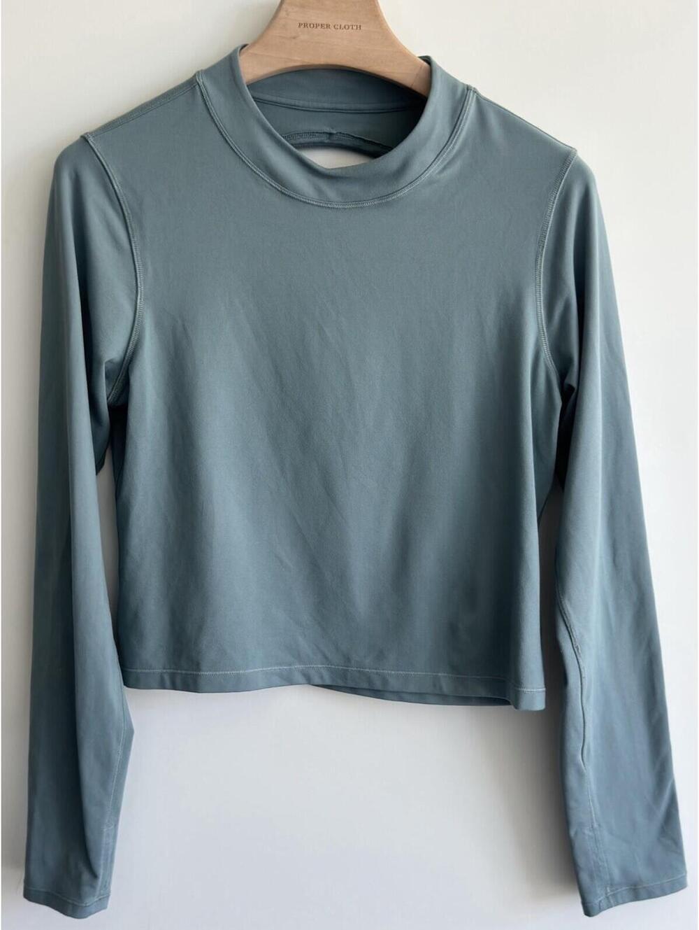 Athleta Shanti Mock Neck Crop Top XL Green PowerVita Open Back Yoga Shirt - Picture 6 of 8
